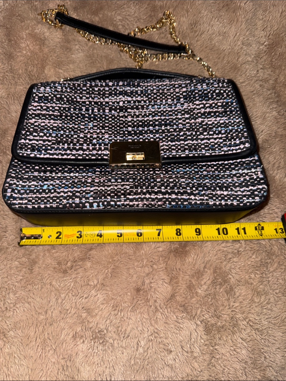 kate spade Black and White Tweed Chain Shoulder Bag with Gold Hardware - Picture 13 of 14